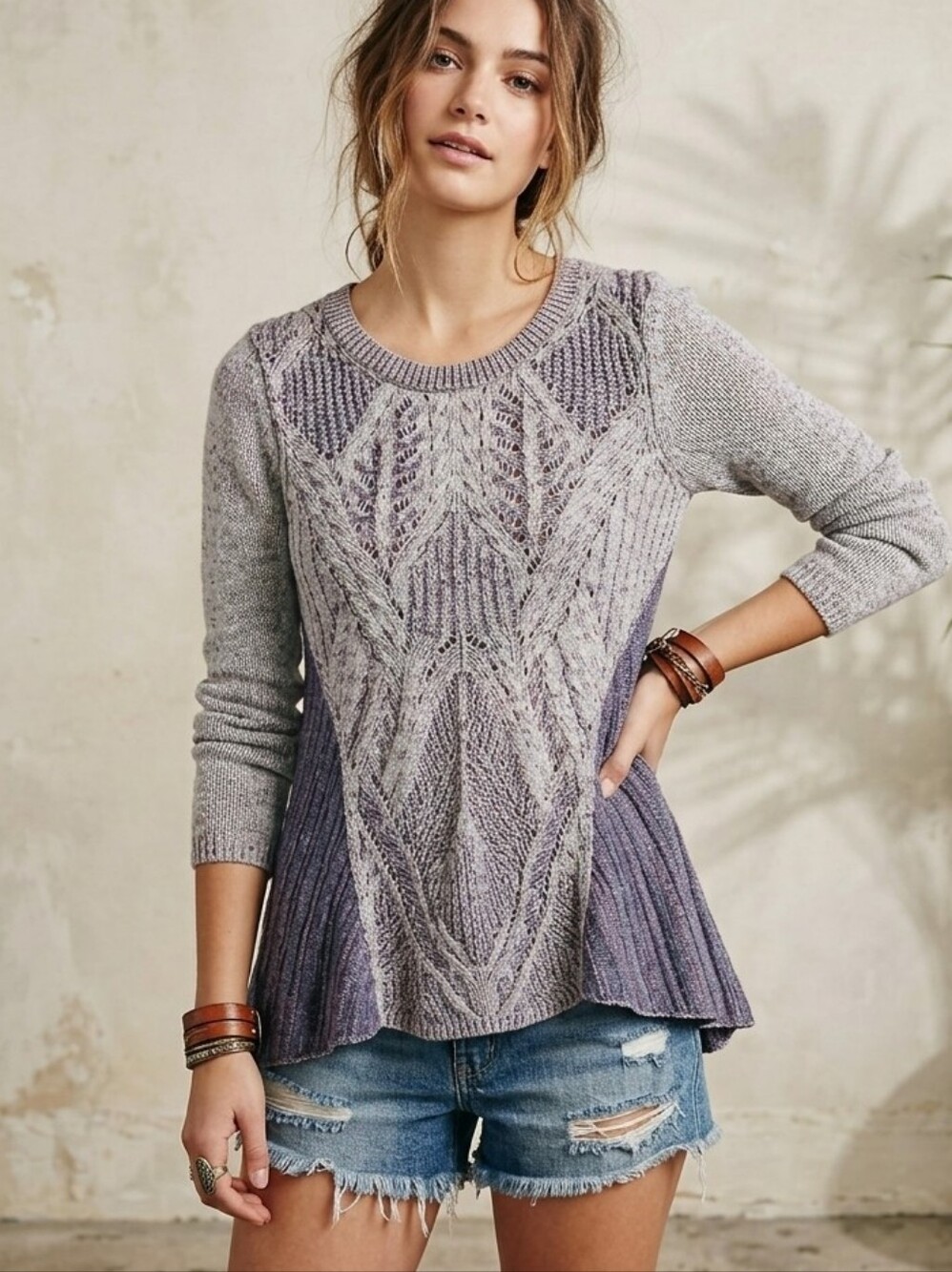 Anthropologie Moth Open Knit Purple Sweater Tunic Size Cotton Linen Blend Size S